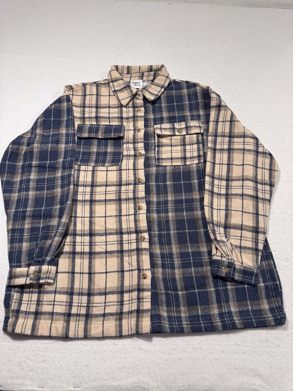 Princess Polly Blue Beige Plaid Flannel Shirt Womenโs US 6